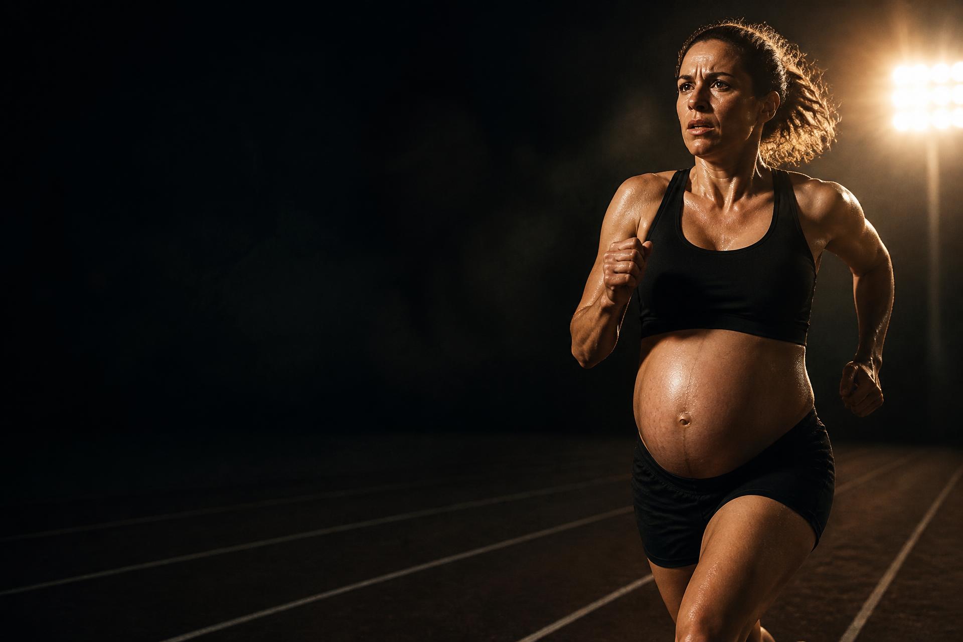 Makenna Myler running under stadium lights while nine months pregnant